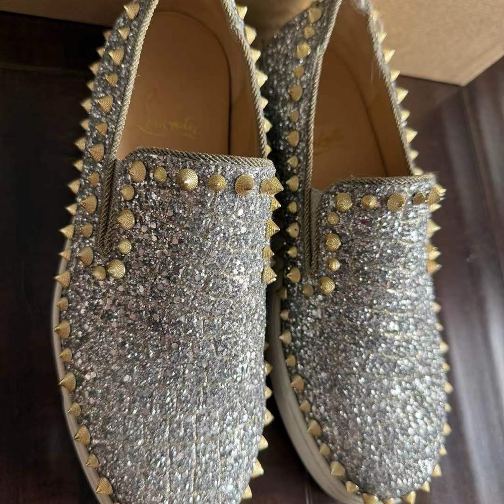 Silver Glitter Studded Slip-On Shoes
